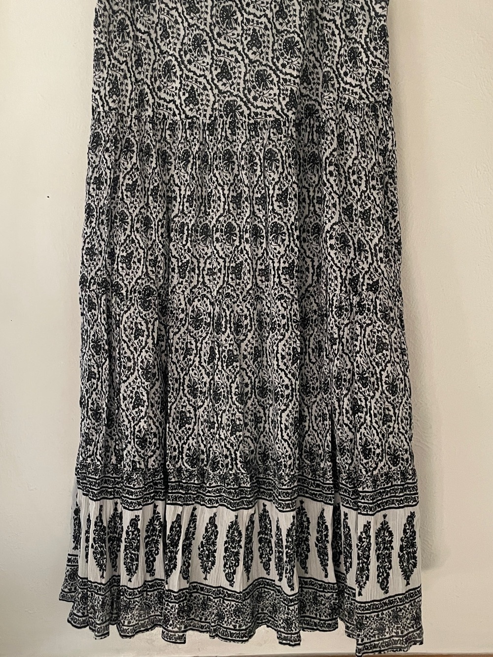 Chaps NWOT Black White Block Print Tiered Cotton Boho Maxi Skirt L NWOT